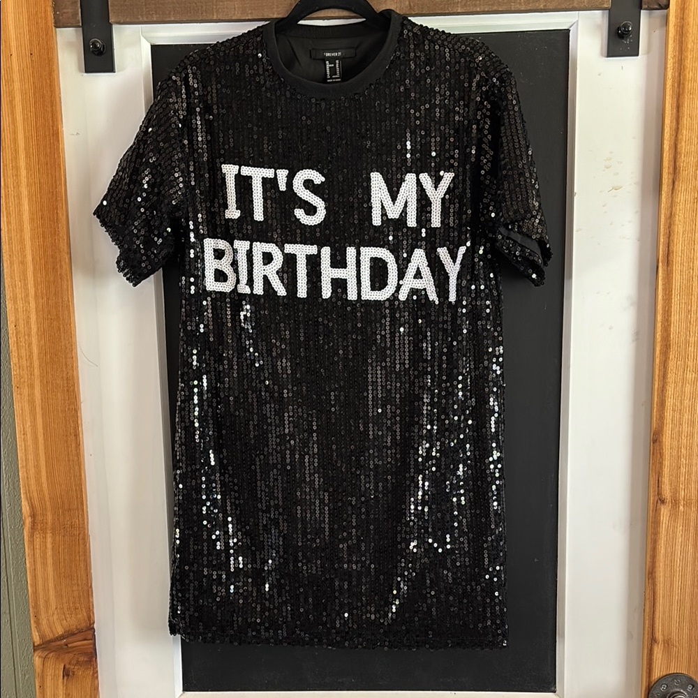 Black Sequin 'It's My Birthday' mini dress size 2 NWT Forever 21